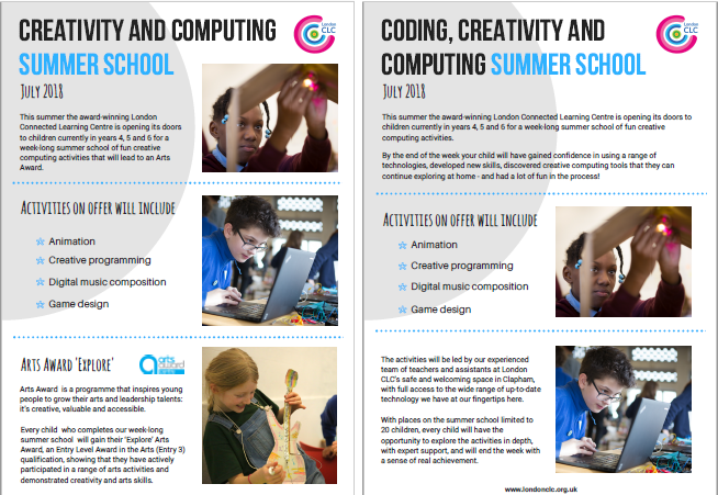 London Connected Learning Centre computer science summer school events July 2018