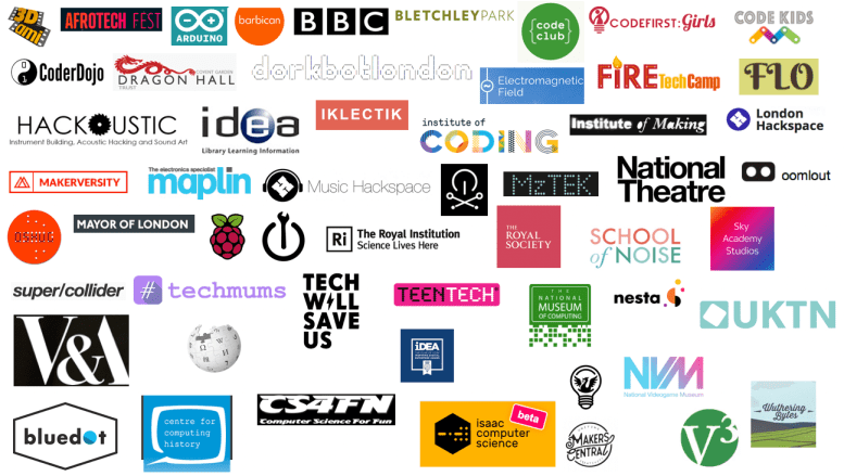 Screenshot of various logos of providers of courses, events or tech kits and support