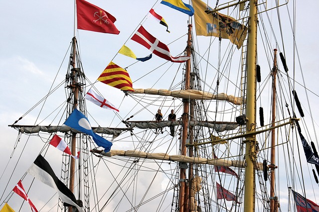 A sailing ship displaying signal flags
