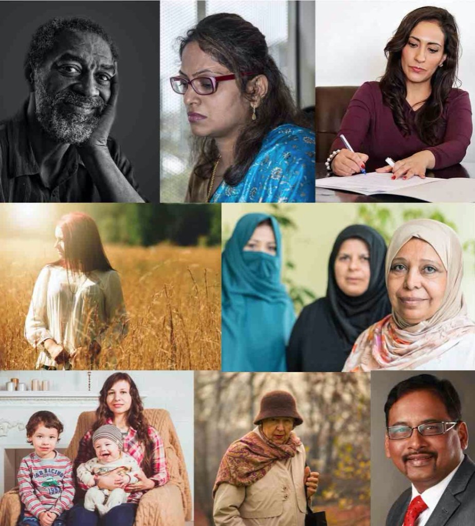 A variety of different people, male and female from different ethnic backgrounds.