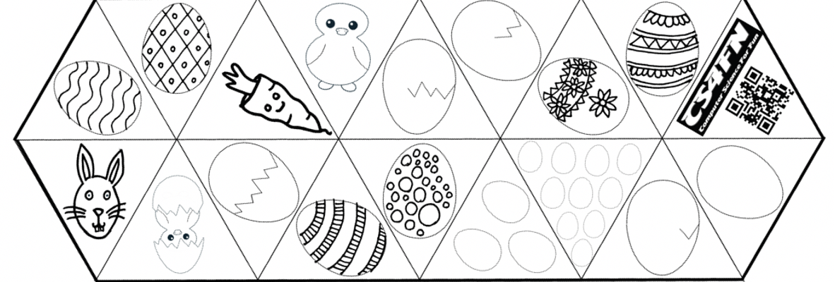 Easter-themed printable hexaflexagon puzzle