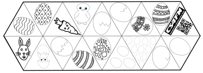 Easter-themed printable hexaflexagon puzzle