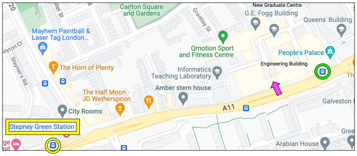 Map showing Stepney Green station and Bancroft Road