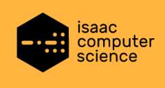 Isaac computer Science logo - a black hexagon with shapes cut out next to the words 'isaac computer science', on a yellow background