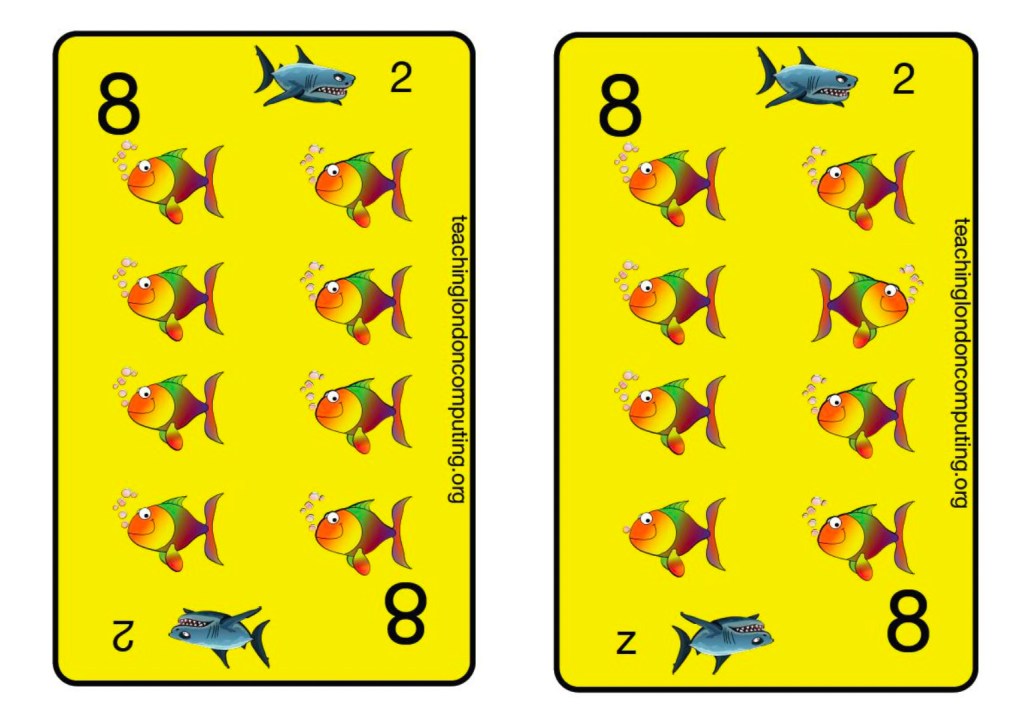 Two cards with fish on, one with differences